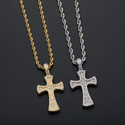 925 Sterling Silver Created CZ Cross Hip Hop Long Rope Chain Pendant Necklace 11