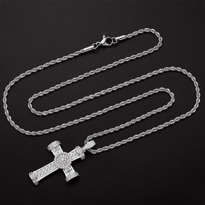 925 Sterling Silver Personalized Cross Hip Hop Long Chain Cool Pendant Necklace 9