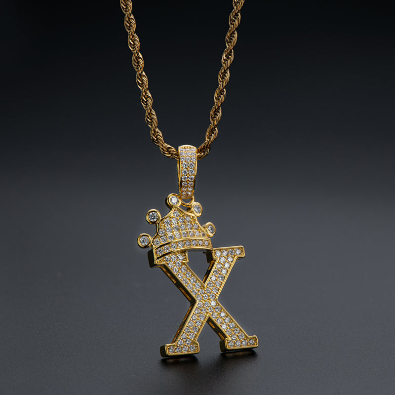 925 Sterling Silver The Letter X Created CZ Hip Hop Men Women Pendant Necklace 8