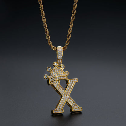 925 Sterling Silver The Letter X Created CZ Hip Hop Men Women Pendant Necklace 8