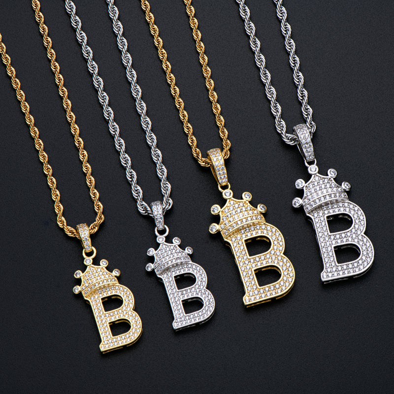 925 Sterling Silver Round Cut Created Diamond Hip Hop Micro Pave The Letter B Pendant Necklace 8