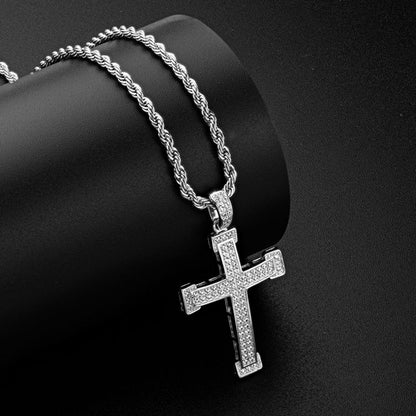 925 Sterling Silver Personalized Cross Created CZ Hip Hop Charm Pendant Necklace 8