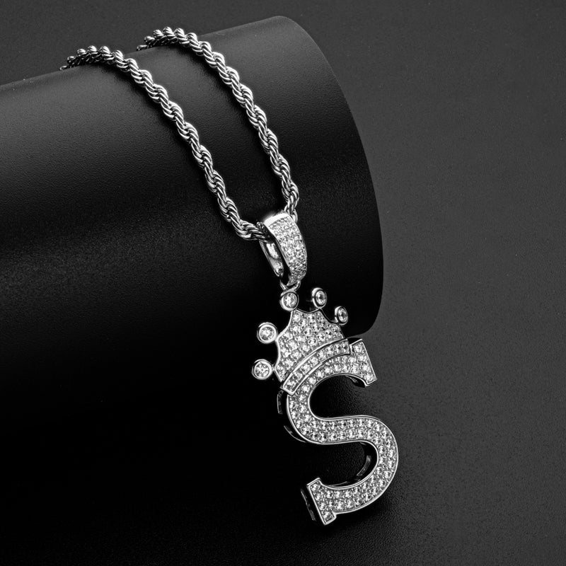 925 Sterling Silver Created CZ Hip Hop Micro Pave The Letter S Pendant Necklace 8