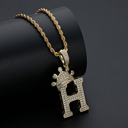 925 Sterling Silver Round Cut Created Diamond Hip Hop Micro Pave The Letter H Pendant Necklace 8