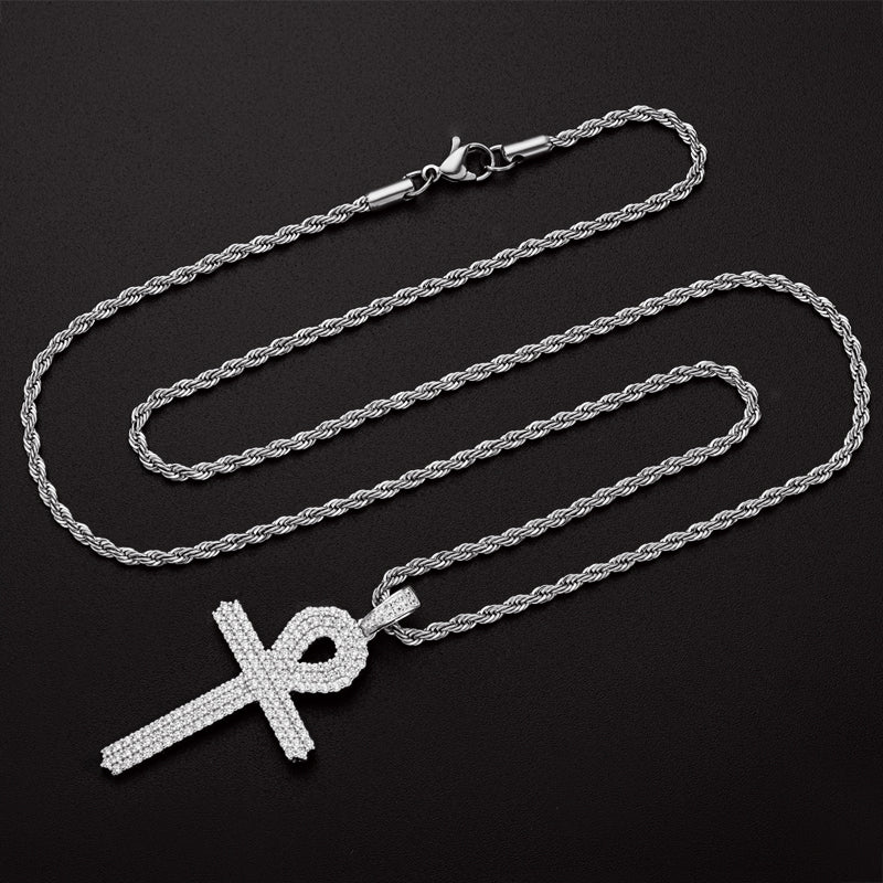 925 Sterling Silver Created Diamond Cross  Hip Hop Men Pendant Necklace 9