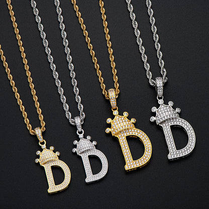 925 Sterling Silver Round Cut Created Diamond Hip Hop Micro Pave The Letter D Pendant Necklace 8