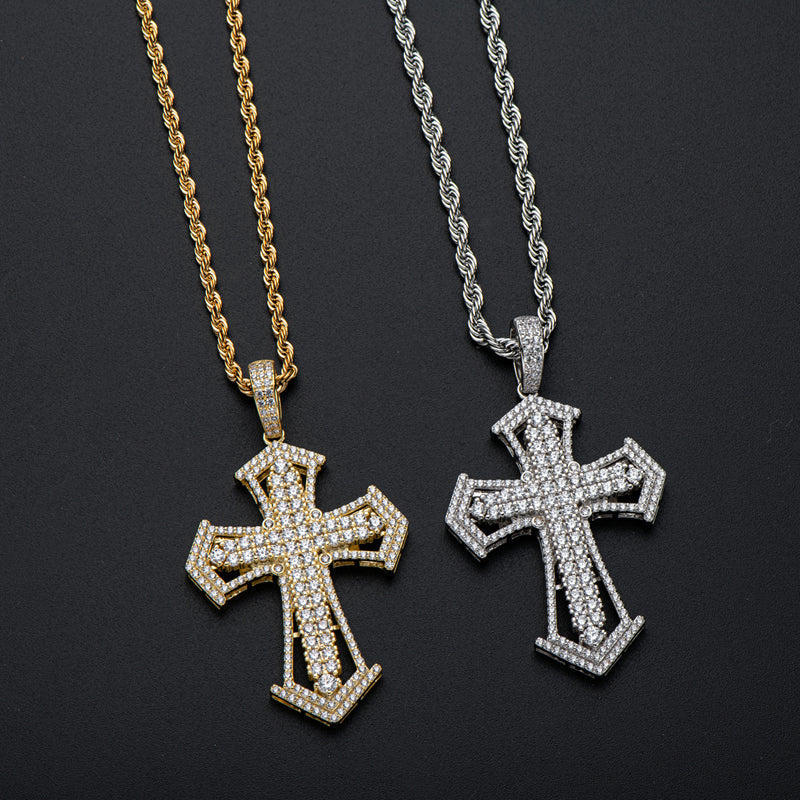 925 Sterling Silver Created Diamond Personalized Cross Luxury Hip Hop Pendant Necklace 8