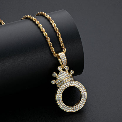 925 Sterling Silver Round Cut Created CZ Hip Hop Micro Pave The Letter O Pendant Necklace 8