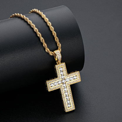 925 Sterling Silver Round Cut Created Diamond Hip Hop Charm Cross Pendant Necklace 8