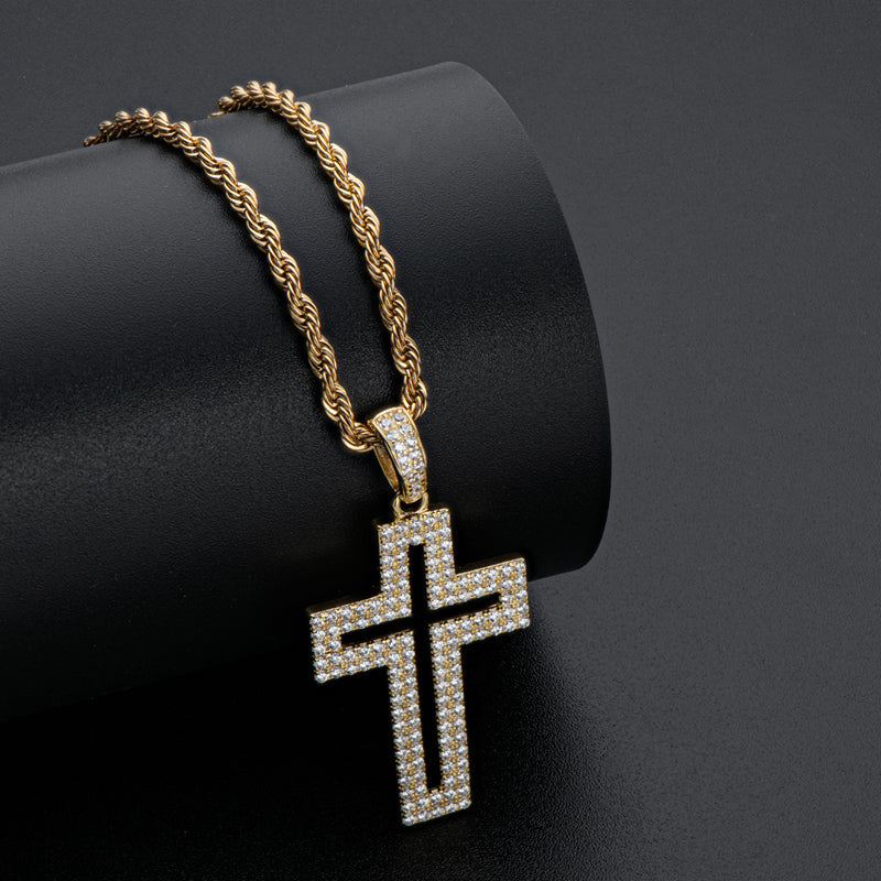 925 Sterling Silver Created Diamond Personalized Cross Hollow Pendant Necklace 8