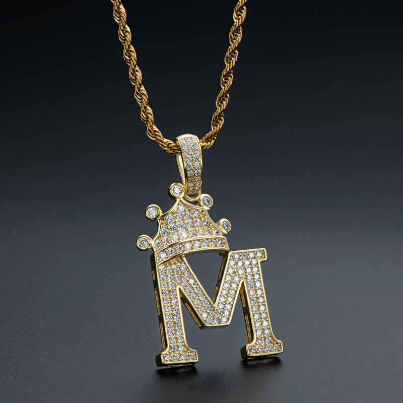 925 Sterling Silver The Letter M Created CZ Hip Hop Rope Chain Pendant Necklace 8