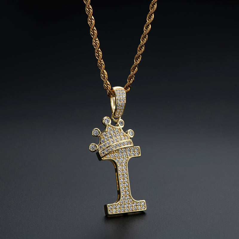 925 Sterling Silver Round Cut Created Diamond Hip Hop Micro Pave The Letter I Pendant Necklace 8