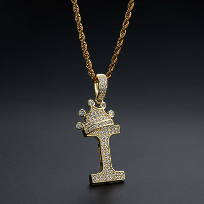 925 Sterling Silver Round Cut Created Diamond Hip Hop Micro Pave The Letter I Pendant Necklace 8