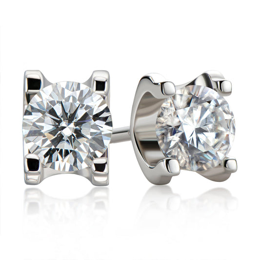 925 Sterling Silver Classic Round Cut Cubic Zirconia Stud Earrings 1