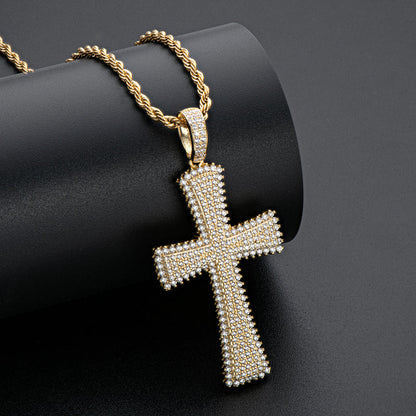 925 Sterling Silver Created Diamond Cross Hip Hop Rope Chain Luxury Pendant Necklace 8