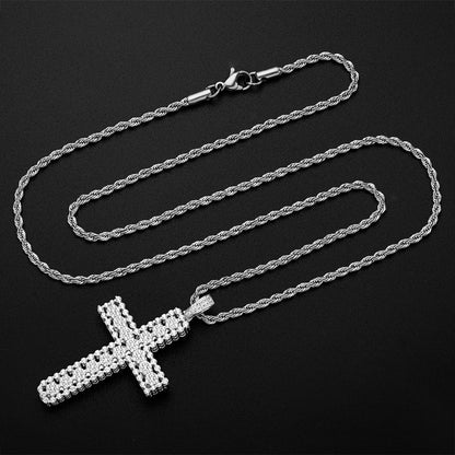 925 Sterling Silver Round Cut Created Diamond Personalized Cross Hip Hop Pendant Necklace 23.62'' 9