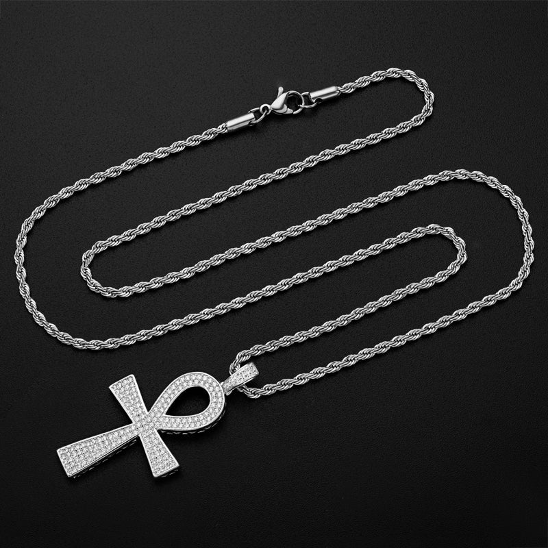 925 Sterling Silver Cross Created Diamond Hip Hop Long Chain Pendant Necklace 9