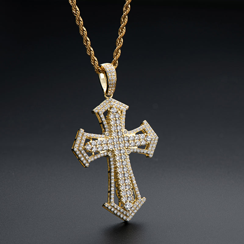 925 Sterling Silver Created Diamond Personalized Cross Luxury Hip Hop Pendant Necklace 9