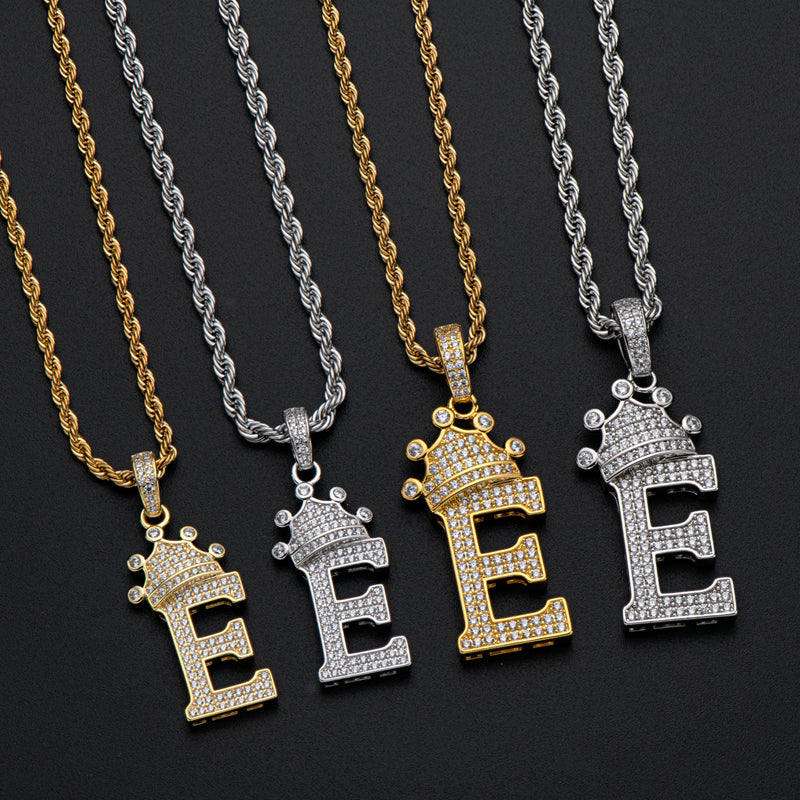 925 Sterling Silver Round Cut Created Diamond Hip Hop Micro Pave The Letter E Pendant Necklace 9