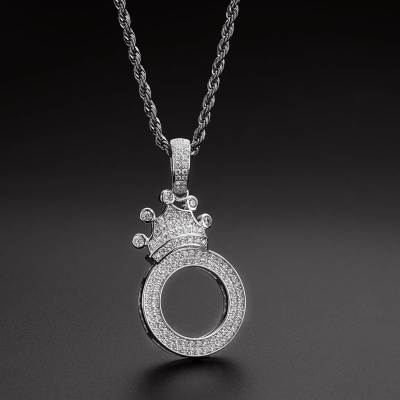 925 Sterling Silver Round Cut Created CZ Hip Hop Micro Pave The Letter O Pendant Necklace 9