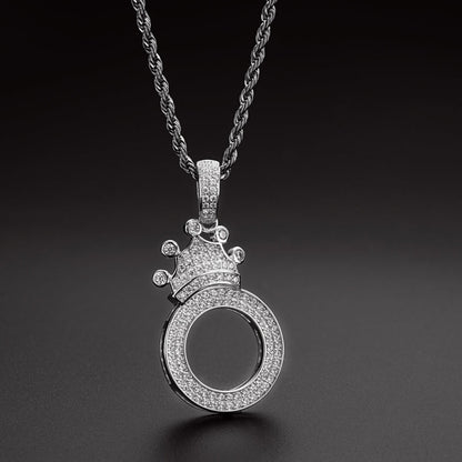 925 Sterling Silver Round Cut Created CZ Hip Hop Micro Pave The Letter O Pendant Necklace 9