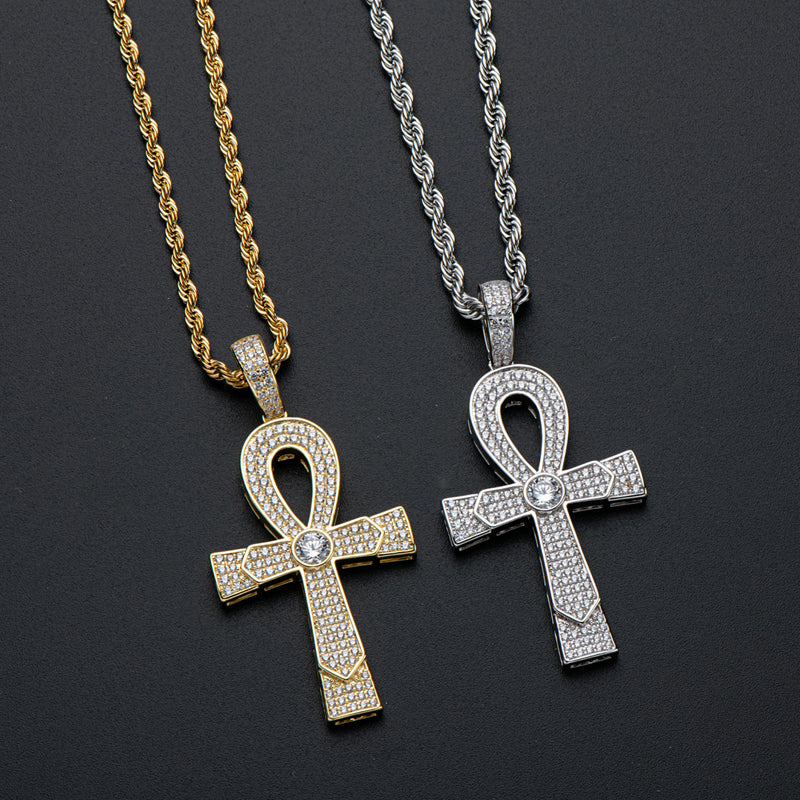 925 Sterling Silver Round Cut Created Diamond Cross Hip Hop Luxury Pendant Necklace 9