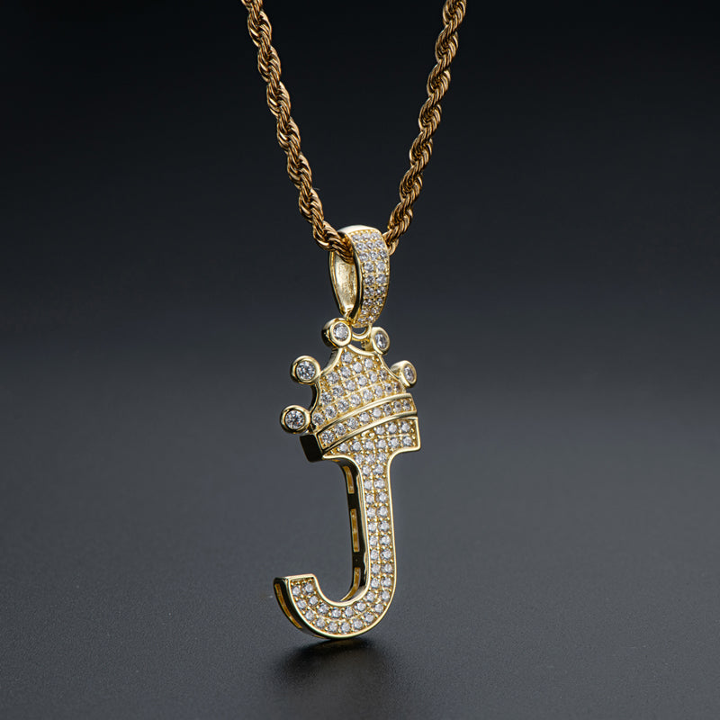 925 Sterling Silver Round Cut Created Diamond Hip Hop Micro Pave The Letter J Pendant Necklace 9