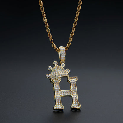 925 Sterling Silver Round Cut Created Diamond Hip Hop Micro Pave The Letter H Pendant Necklace 9