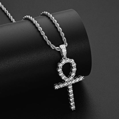 925 Sterling Silver Created CZ Cross Hip Hop Rope Chain Pendant Necklace 9