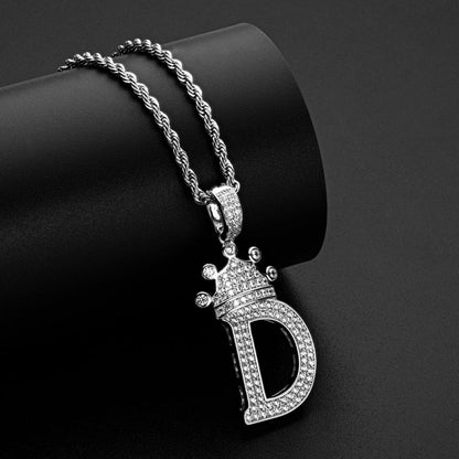 925 Sterling Silver Round Cut Created Diamond Hip Hop Micro Pave The Letter D Pendant Necklace 9