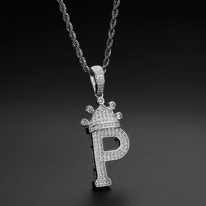 925 Sterling Silver Round Cut Created CZ Hip Hop Micro Pave The Letter P Pendant Necklace 9