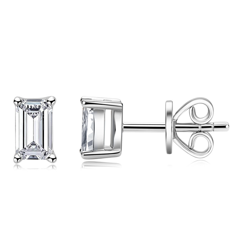 925 Sterling Silver Solitaire Emerald Cut Moissanite Stud Earrings 8