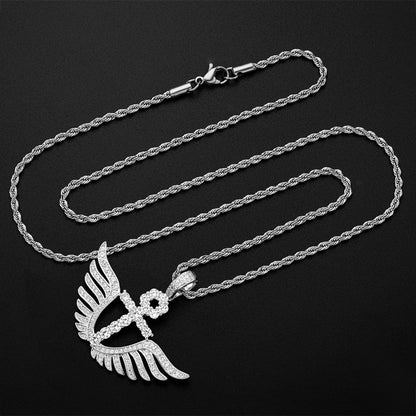 925 Sterling Silver Cross Wings Created Diamond Personalized Pendant Necklace 9