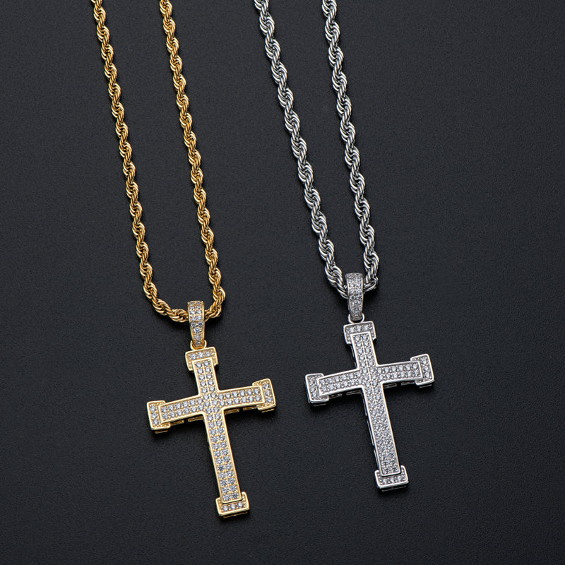 925 Sterling Silver Personalized Cross Created CZ Hip Hop Charm Pendant Necklace 11