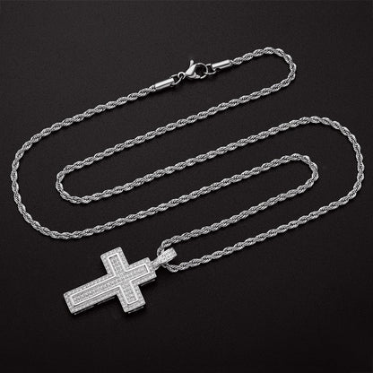 925 Sterling Silver Personalized Multilayer Cross Long Chain Cool Pendant Necklace 9