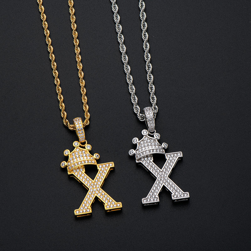 925 Sterling Silver The Letter X Created CZ Hip Hop Men Women Pendant Necklace 9