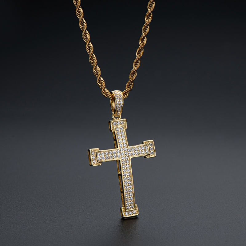 925 Sterling Silver Personalized Cross Created CZ Hip Hop Charm Pendant Necklace 9