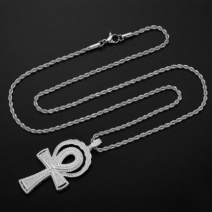 925 Sterling Silver Created CZ Cross Hip Hop Luxury Multilayer Pendant Necklace 9