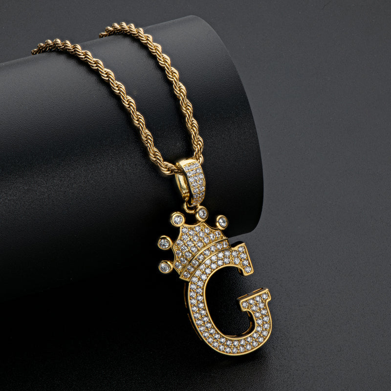 925 Sterling Silver Round Cut Created Diamond Hip Hop Micro Pave The Letter G Pendant Necklace 10