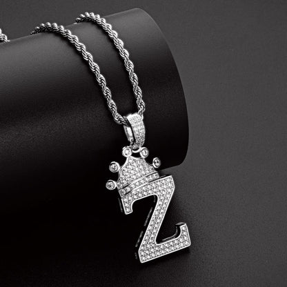 925 Sterling Silver The Letter Z Created CZ Hip Hop Pendant Necklace 10