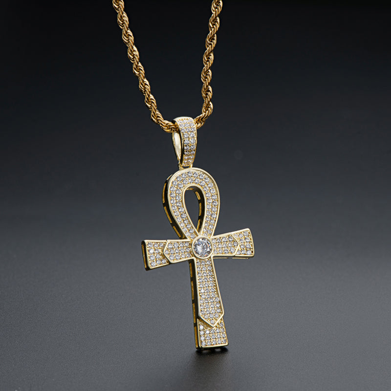 925 Sterling Silver Round Cut Created Diamond Cross Hip Hop Luxury Pendant Necklace 10