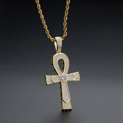 925 Sterling Silver Round Cut Created Diamond Cross Hip Hop Luxury Pendant Necklace 10