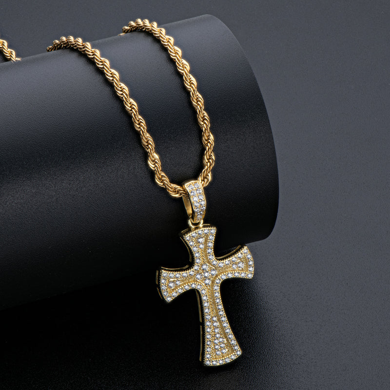 925 Sterling Silver Created CZ Cross Hip Hop Long Rope Chain Pendant Necklace 10