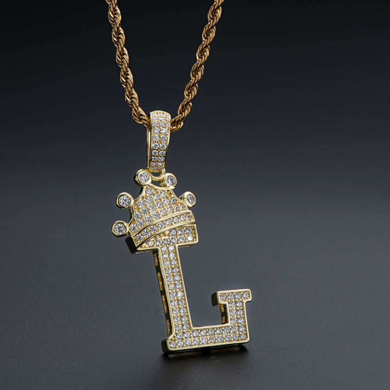 925 Sterling Silver Round Cut Created Diamond Hip Hop Micro Pave The Letter L Pendant Necklace 10