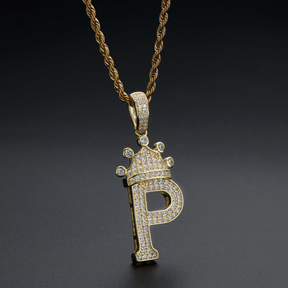 925 Sterling Silver Round Cut Created CZ Hip Hop Micro Pave The Letter P Pendant Necklace 10