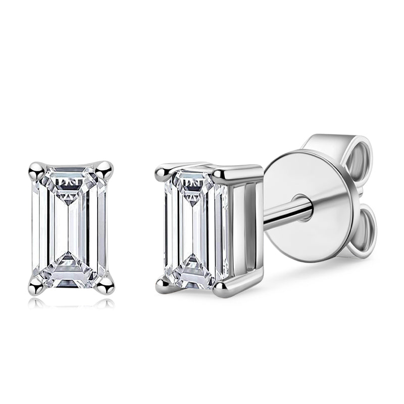 925 Sterling Silver Solitaire Emerald Cut Moissanite Stud Earrings 9