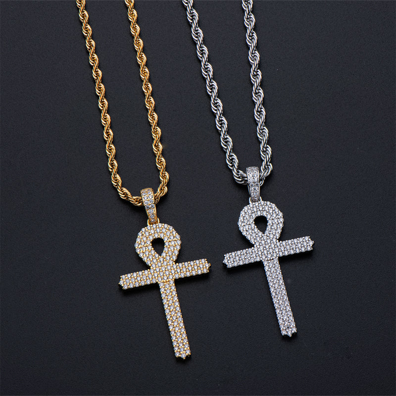 925 Sterling Silver Created Diamond Cross  Hip Hop Men Pendant Necklace 11