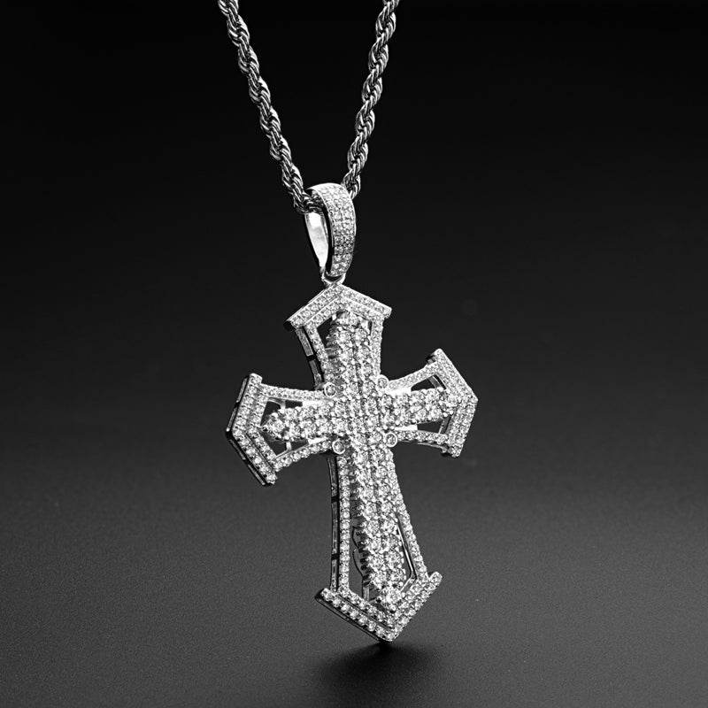 925 Sterling Silver Created Diamond Personalized Cross Luxury Hip Hop Pendant Necklace 10