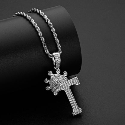 925 Sterling Silver Created Diamond Hip Hop Micro Pave The Letter T Pendant Necklace 10