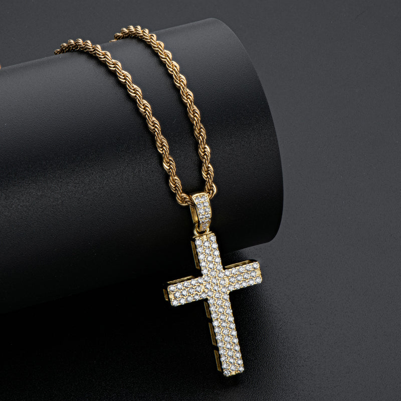 925 Sterling Silver Round Cut Created CZ Hip-Hop Cross Pendant Necklace 10